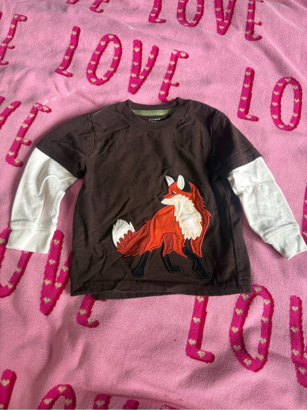 Gymboree Brown & White Layered-Look Fox Long Sleeve Tee